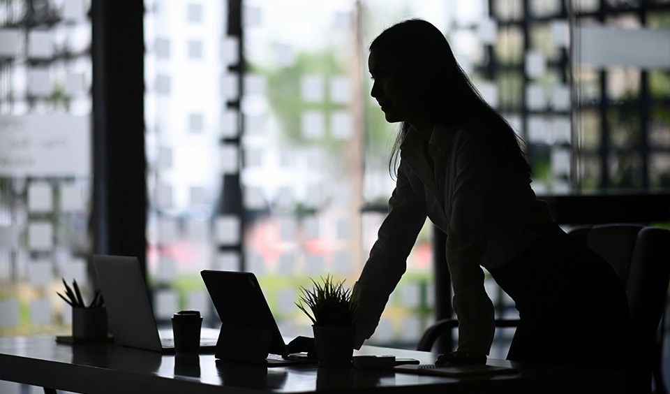 Silhouette of a female attorney at a law office